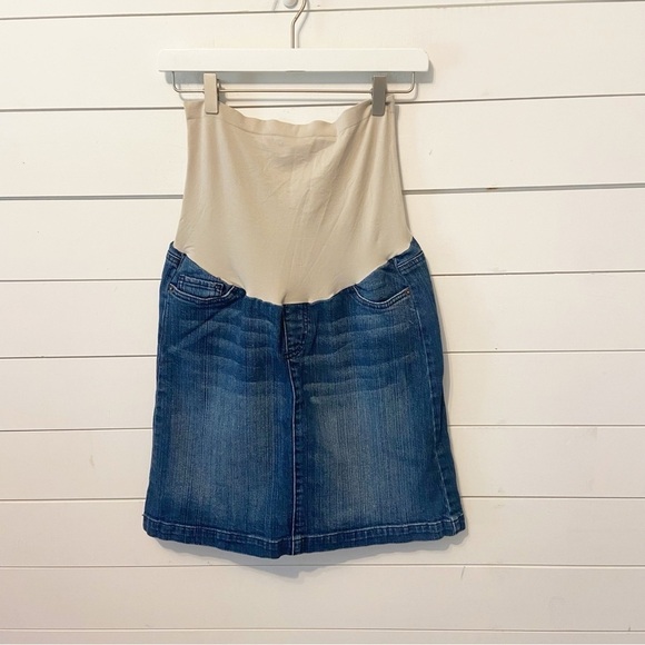 A Pea in the Pod | Maternity Medium Wash Jean Denim Stretch Skirt Size Small - Picture 1 of 8